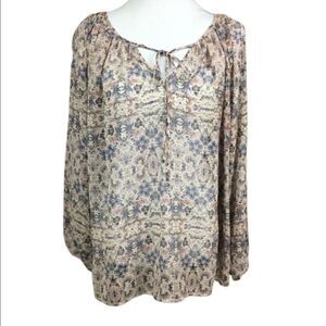 CAbi Blouse Sienna Floral Chiffon Boho Blue Pink Tan Floral Print Oversize Small